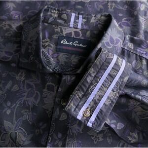 Robert Graham Button Down 3XL Tailored Fit Floral Jacquard Mens Purple Charcoal
